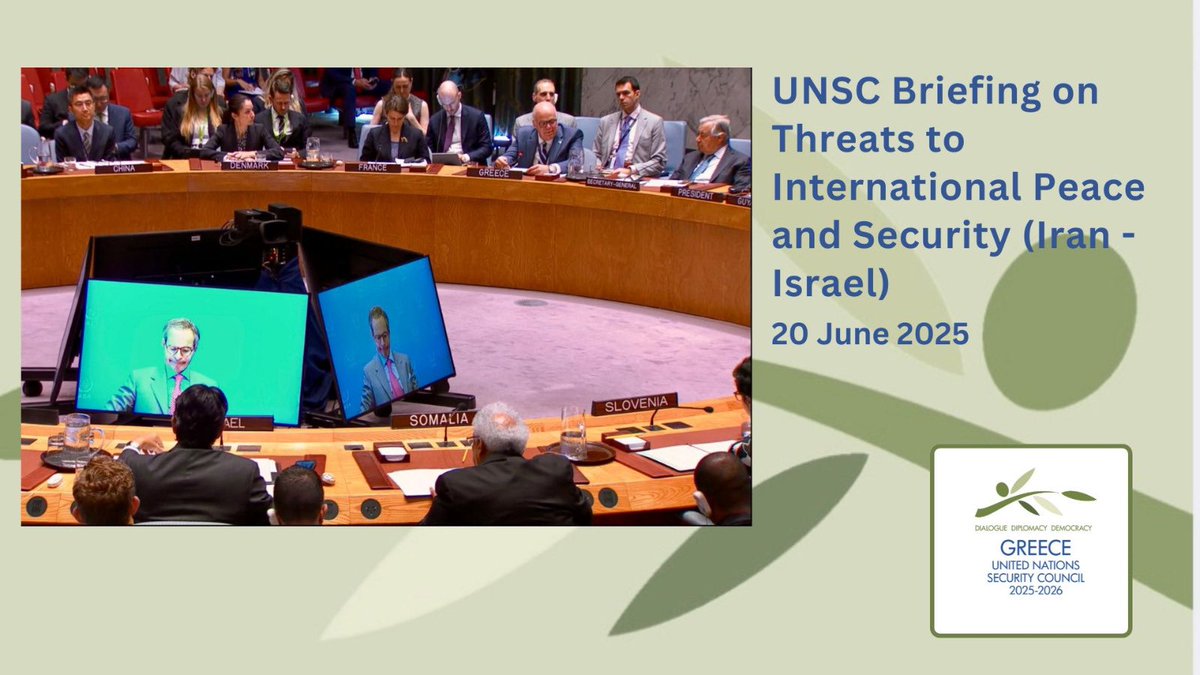 Greece to the United Nations (@grun_ny) on Twitter photo The Security Council convened this morning for a briefing on the situation involving Iran/Israel. PR of 🇬🇷, Amb. <a href="/evasekeris/">Evangelos Sekeris</a>:
↘️ highlighted again the need for de-escalation & restraint, as well as the risks involved for global stability & security
↘️ expressed concern over The Security Council convened this morning for a briefing on the situation involving Iran/Israel. PR of 🇬🇷, Amb. <a href="/evasekeris/">Evangelos Sekeris</a>:
↘️ highlighted again the need for de-escalation & restraint, as well as the risks involved for global stability & security
↘️ expressed concern over