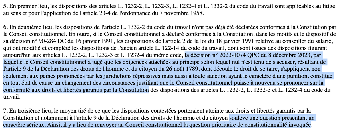 Rarissime (voire inédit !) : Le <a href="/Conseil_constit/">Conseil constit</a> a été saisi au même moment (48h d'écart) par deux QPC similaires.

- L'une transmise par le <a href="/Conseil_Etat/">Conseil d'État</a> (CE, 18 juin 2025, 502.832)

- L'autre par la <a href="/Courdecassation/">Cour de cassation</a> (Soc. 20 juin 2025, 25-11.250)

[Vu par <a href="/MedesHorloges/">Maître de l'horloge</a>]
