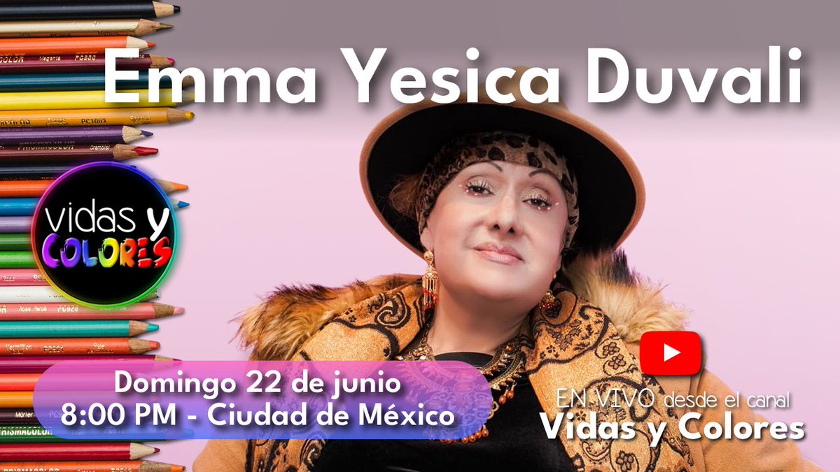 <a href="/vidasycolores/">Vidas y Colores</a> con <a href="/sergiordmx/">Sergio Rodríguez</a> y <a href="/ROOYTREJO3/">Rodrigo Trejo</a> presentan:

Emma Yesica Duvali

DOM 22 JUN
8 PM MX | UTC-6

youtube.com/live/jl63LsDtM…

#vidasycolores #sergiordmx #entrevista #mujertrans #mujertransgenero #activista #luchadorasocial

cc <a href="/papapandatv/">Papá Panda TV</a> <a href="/teatroculturamx/">Teatro y Cultura CDMX</a> <a href="/seropodcast/">SERO podcast</a>