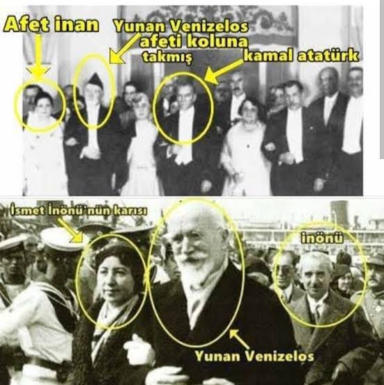 Binlerce Türk'ün katili, binlerce kadına tecavüz emri veren, Anadolu'yu yakıp yıkan Yunan orduları başkomutanı Venizelos'un kolundakiler kim? Ümit, sen bir cevap ver bakayım. (Dipnot: Görsel Cumhuriyet kutlamasına aittir.)
