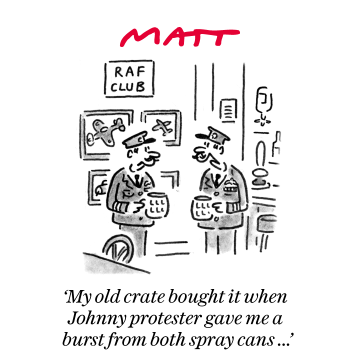 Matt Cartoons (@mattcartoonist) on Twitter photo 'My old crate bought it when Johnny protester gave me a burst from both spray cans ...'
My latest cartoon for tomorrow's <a href="/Telegraph/">The Telegraph</a>
Buy a print of my cartoons at telegraph.co.uk/mattprints
Original artwork from chrisbeetles.com 'My old crate bought it when Johnny protester gave me a burst from both spray cans ...'
My latest cartoon for tomorrow's <a href="/Telegraph/">The Telegraph</a>
Buy a print of my cartoons at telegraph.co.uk/mattprints
Original artwork from chrisbeetles.com