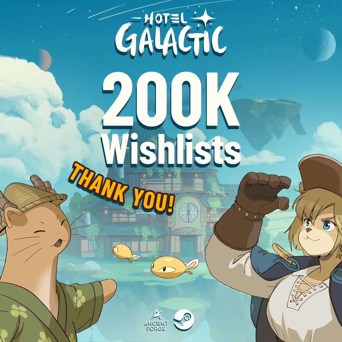 HotelGalactic's tweet image. 200,000 wishlists! 😍
This was the surprise of the week - what a way to wrap up June’s Steam Next Fest celebration!💪
Time for a short weekend break… and then, we dive into the final sprint before Early Access!
In just one month, we’ll be opening the doors to Hotel Galactic!…