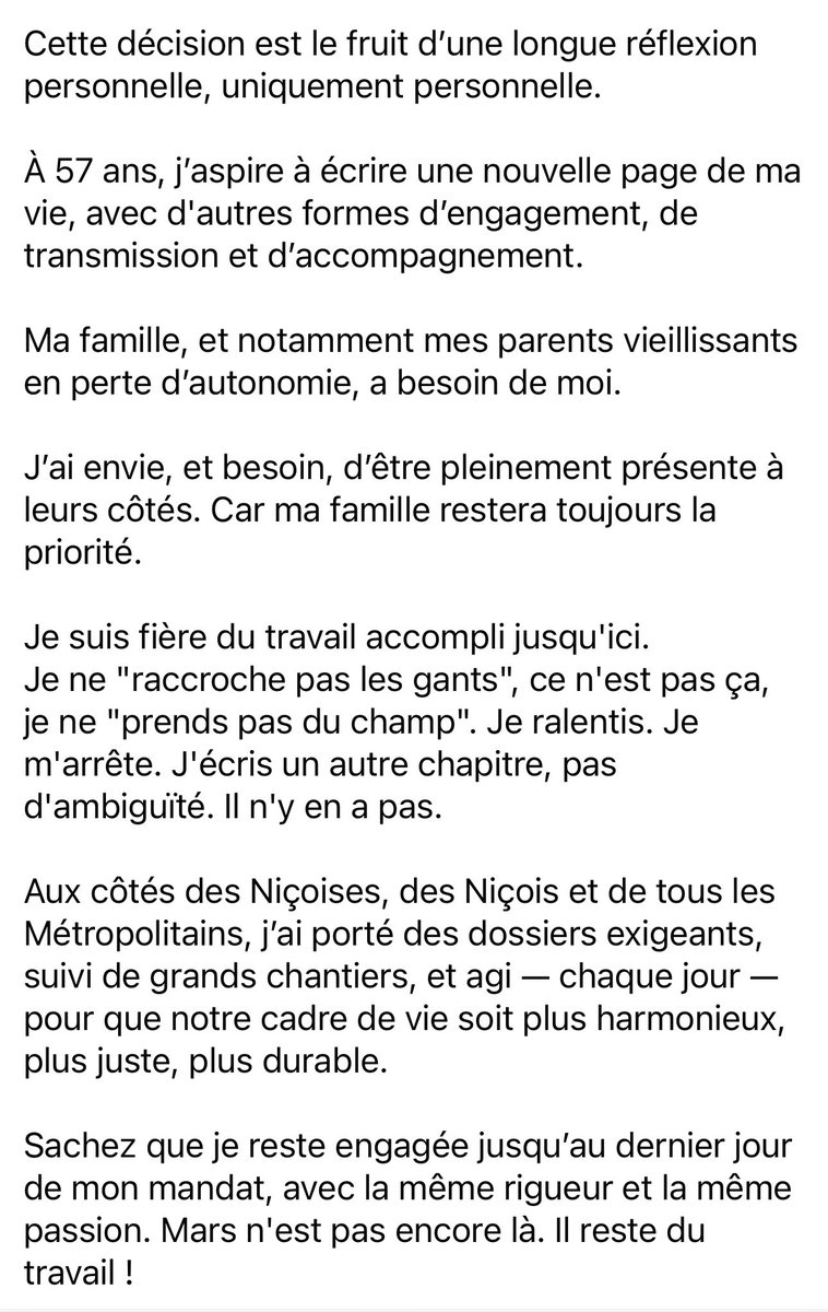 L’article paru hier dans Nice Presse, annonçant mon retrait de la vie municipale après 2026, aurait sans doute dû sortir plus tard. Toujours est-il que la publication m’invite à vous parler dès maintenant, avec sincérité.

facebook.com/share/p/1EakRe…