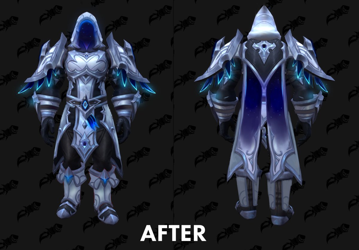 My take on the hunter set: the original Mythic variant for this set seemed off in color harmony between the top and bottom halves of the set. I wanted to carry that harmony throughout the set as well as incorporate more Cosmic/Ethereal themes throughout. ✏️