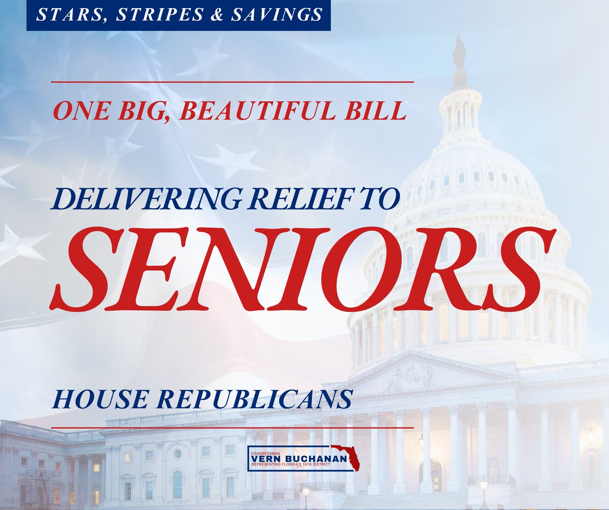 Rep. Vern Buchanan (@vernbuchanan) on Twitter photo .<a href="/HouseGOP/">House Republicans</a> is delivering on President Trump’s promise to cut taxes for seniors.
The bill provides $75 billion in relief to help seniors afford food, housing, and medicine.
Promises made, promises kept. .<a href="/HouseGOP/">House Republicans</a> is delivering on President Trump’s promise to cut taxes for seniors.
The bill provides $75 billion in relief to help seniors afford food, housing, and medicine.
Promises made, promises kept.
