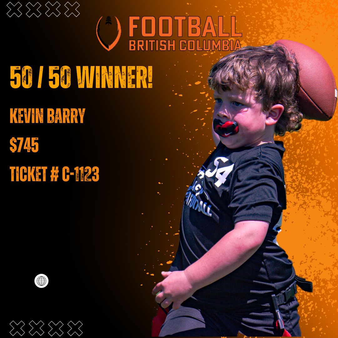 Congrats to Kevin Barry on winning our Football BC 50/50! Kevin walked away with $745!
Thank you everyone for your support!

#5050Winner #SupportingLocalFootball #FootballBC #CommunitySupport #FootballCommunity