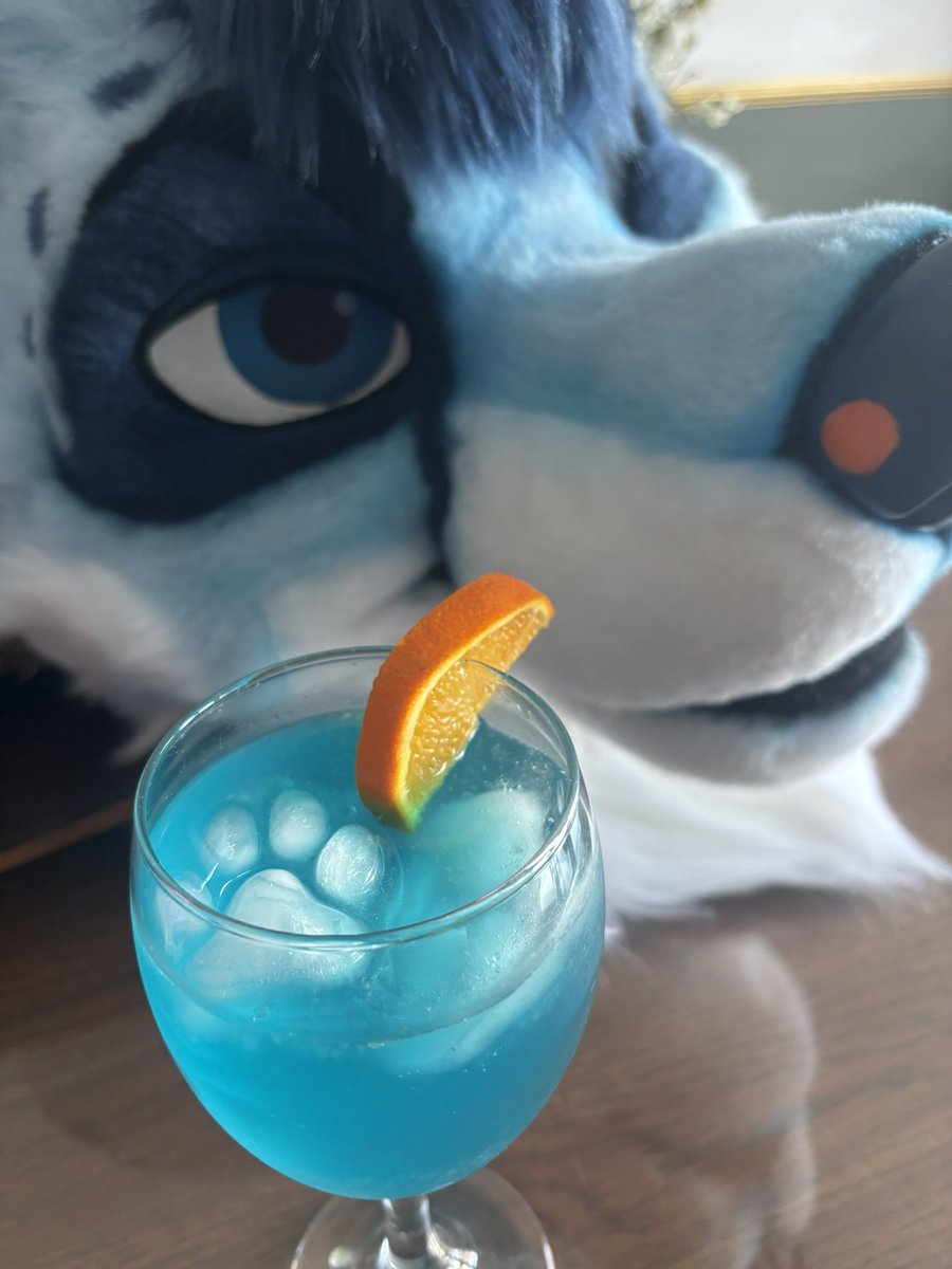 Happy #FursuitFriday ! Celebrating the arrival of new Bloo with some drinks 👀