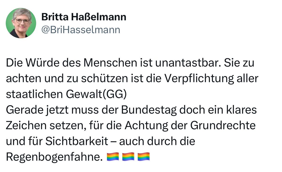 Art. 22 Abs. 2 GG: Die Bundesflagge ist schwarz-rot-gold. 
(Weder bunt noch regenbogenfarben.)
Die Bundesflagge 🇩🇪 steht für Einheit, Freiheit und Demokratie und selbstverständlich auch für die Achtung der Grundrechte. 
Es braucht dafür kein Parallel-Symbol, wohl aber die