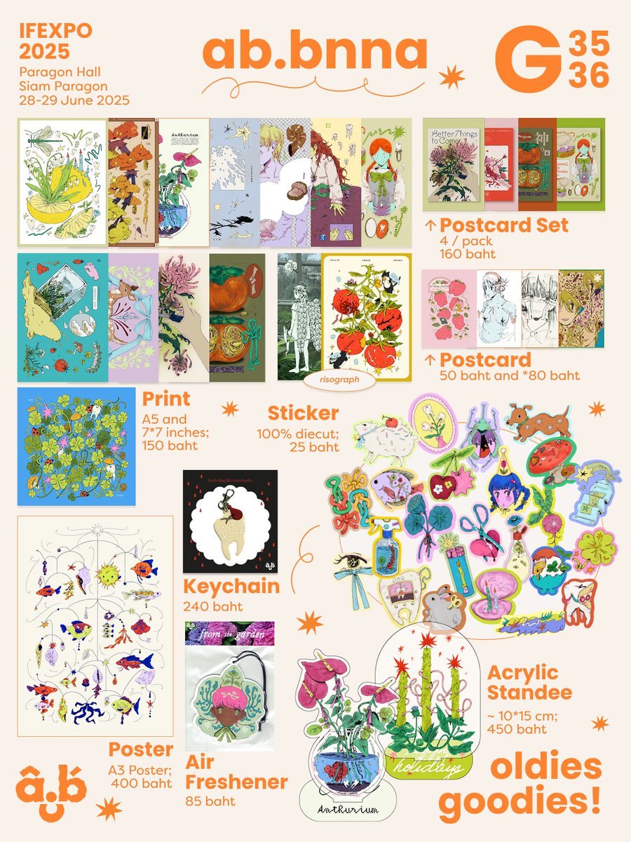 ✩˚｡⋆ ab.bnna for #IFEXPO25 ∫ *.۰

🍇 G35-36
🦷 28-29 June 2025
🪲 Paragon Hall 5Fl.

รอบนี้มีของเก่าแต่ไซส์ใหม่ด้วย 5555 มาเจอกันได้ทั้งสองวันเลยน้า see u there ٩(ˊᗜˋ*)و