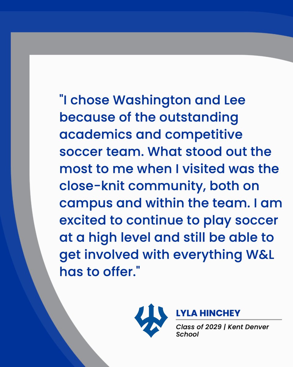 Next up in our 2029 class for #FreshmanFriday is Lyla Hinchey! Swipe to see why she chose W&amp;L!
We can’t wait for her to be to Lexington in August and to welcome her to the team! #ForTheBoo

⚽️ Colorado Rapids ECNL
🎓 Kent Denver School
📚 Business