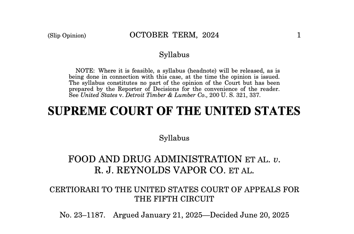 VaporAmerican's tweet image. 🚨  SCOTUS opinion just issued in FDA v. RJR. 
FDA loses -- Court rules that vape retailers may sue the agency. Analysis below.
supremecourt.gov/opinions/24pdf…