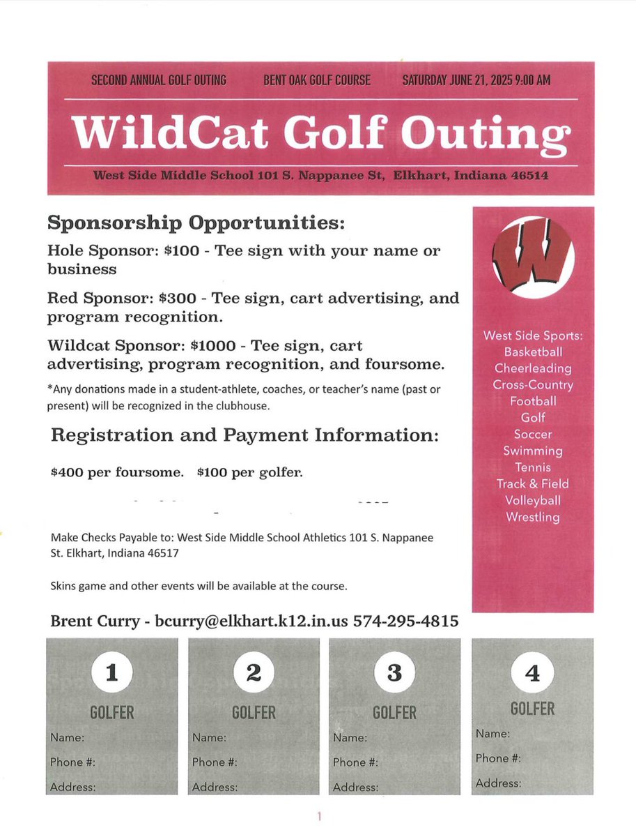 Elkhart HS Golf (@golfelkhart) on Twitter photo There are still spots open in Westside Middle School’s golf outing tomorrow! Come out to Bent Oak and have a good time supporting middle school athletics!
<a href="/WestsideMiddle/">Westside Middle School</a> <a href="/ElkhartSchools/">Elkhart Comm Schools</a> There are still spots open in Westside Middle School’s golf outing tomorrow! Come out to Bent Oak and have a good time supporting middle school athletics!
<a href="/WestsideMiddle/">Westside Middle School</a> <a href="/ElkhartSchools/">Elkhart Comm Schools</a>