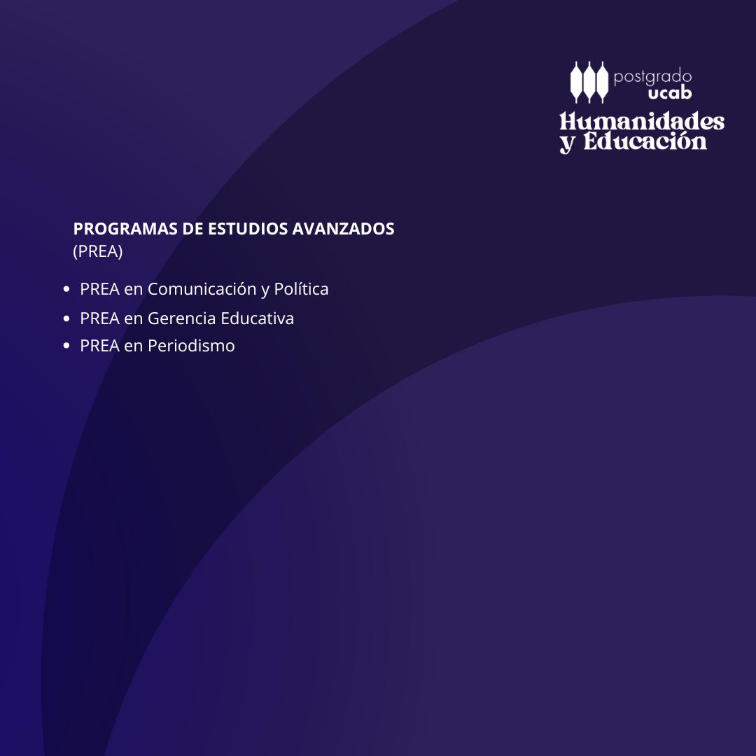 Postgrado UCAB te prepara para los desafíos del futuro, brindándote las herramientas y el conocimiento para liderar en tu área laboral.

Conoce más sobre nuestros programas: postgrado.ucab.edu.ve
Becas de Excelencia:  postgrado.ucab.edu.ve/becas/