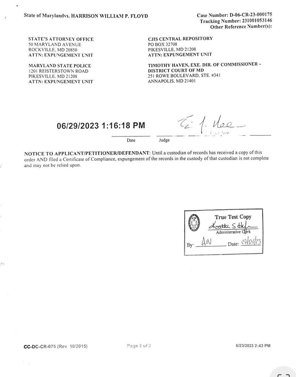 2/ The District Court in MD didn’t buy their BS story. 

Not only did they not prosecute, but they also EXPUNGED THE CHARGE FROM MY RECORD.

I guess <a href="/politico/">POLITICO</a> just forgot to mention this part.