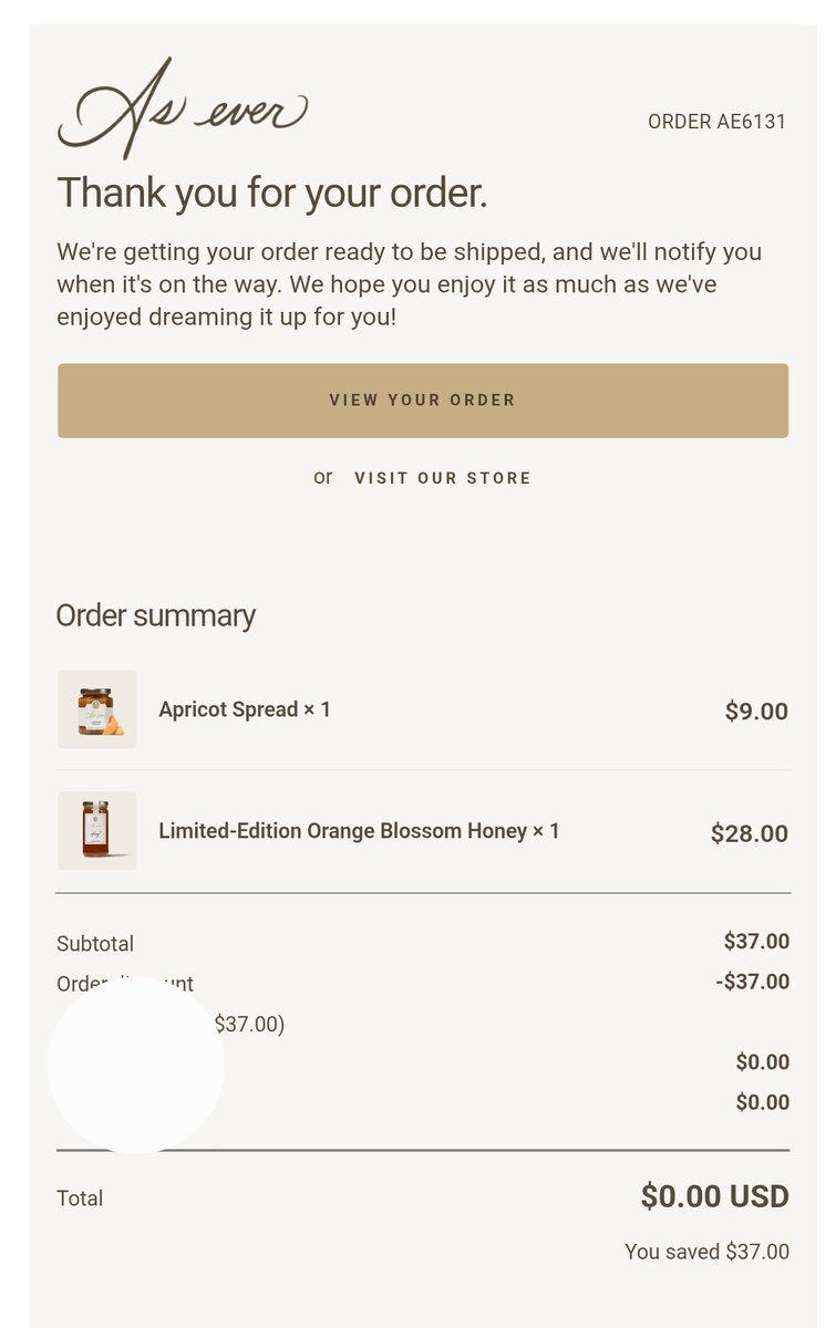 WalkerStalker18's tweet image. Remember back in April when #MeghanSussex sent me this email after missing the honey sale? I checked my email after placing my orders and found this!! She sent me the honey AND spread as a gift!
Meghan Sussex is a class act!
She stands on business! I love her!!!😍
#AsEver