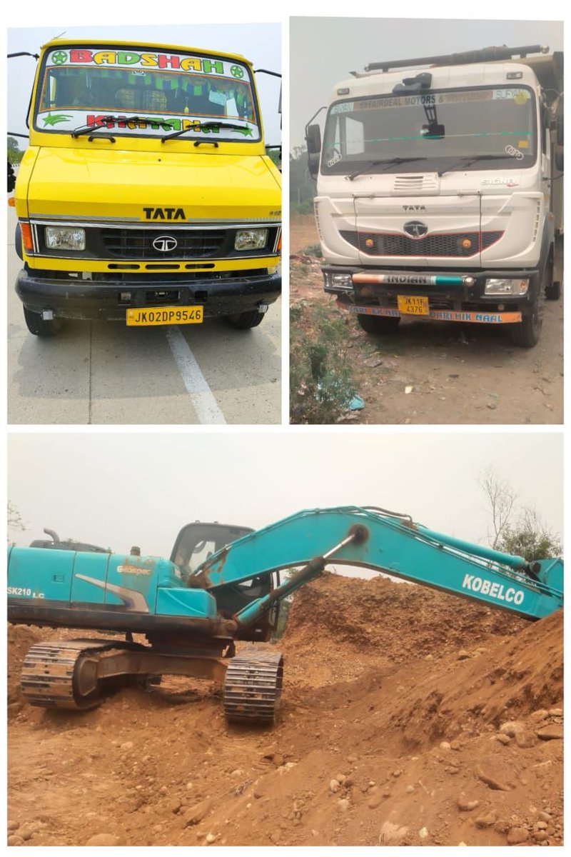 jkchanneltv's tweet image. Jammu Police #detained 03 vehicles involved in illegal #mining during surprise operations in Rural Zone. 01 dumper, 01 unregistered JCB &amp;amp; 01 tipper carrying Bajri without Form A were seized by PP Jourian &amp;amp; BPP Gajansoo. District Mining Officer informed for further legal action.