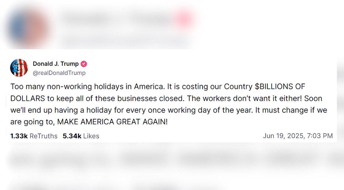 Trump says there are ‘too many non-working holidays’ on Juneteenth, claims people want to work them &gt;&gt;&gt; tinyurl.com/5fw6jwdu?utm_s…