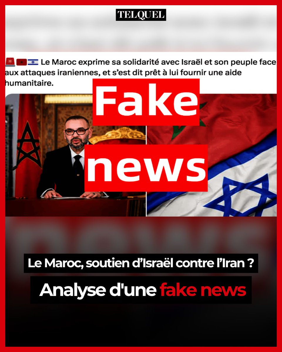 Depuis l’attaque israélienne contre l’Iran, une vague de fausses informations envahit les réseaux sociaux, accusant le Maroc de soutenir Israël...

🔗 telquel.ma/2025/06/20/fak…