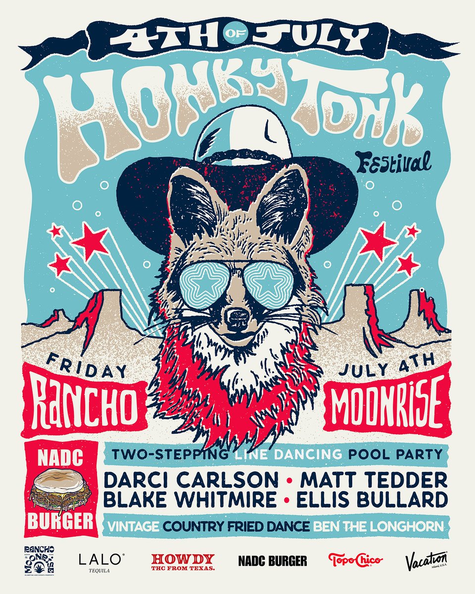 SipHowdy's tweet photo. Stars, stripes, and sips. 🇺🇸 Giddy up and get yourself to Rancho Moonrise's 4th of July Honky Tonk Festival, and crack a HOWDY under the Texas sky. https://t.co/AveesO1x0x