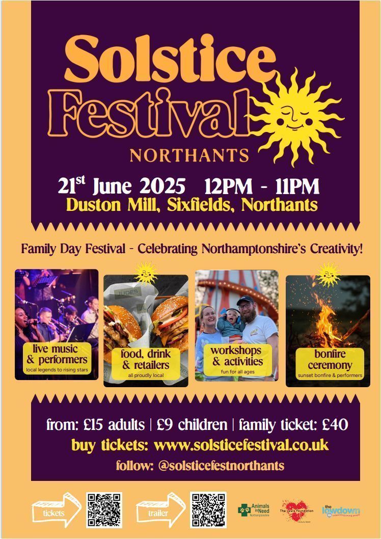 Solstice Festival, a one-day family celebration will be at Duston Mill, Northampton tomorrow (Saturday) with Live music across two stages, Sunset bonfire ceremony, Workshops &amp; activities and more

🎟 Tickets on sale at solsticefestival.co.uk