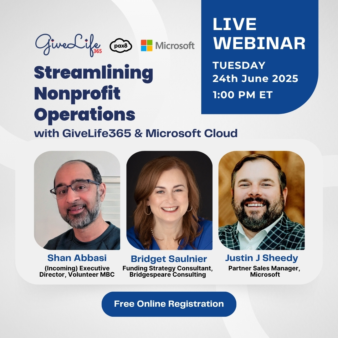 🗓️ Join us for a 60-minute webinar to learn how GiveLife365, in partnership with Microsoft for Nonprofits and Pax8, helps nonprofits:

🔗 Register here : lnkd.in/ghUHVxFn

#NonprofitTech #StreamlineOperations #Pax8 #Microsoft #TechForSocialImpact