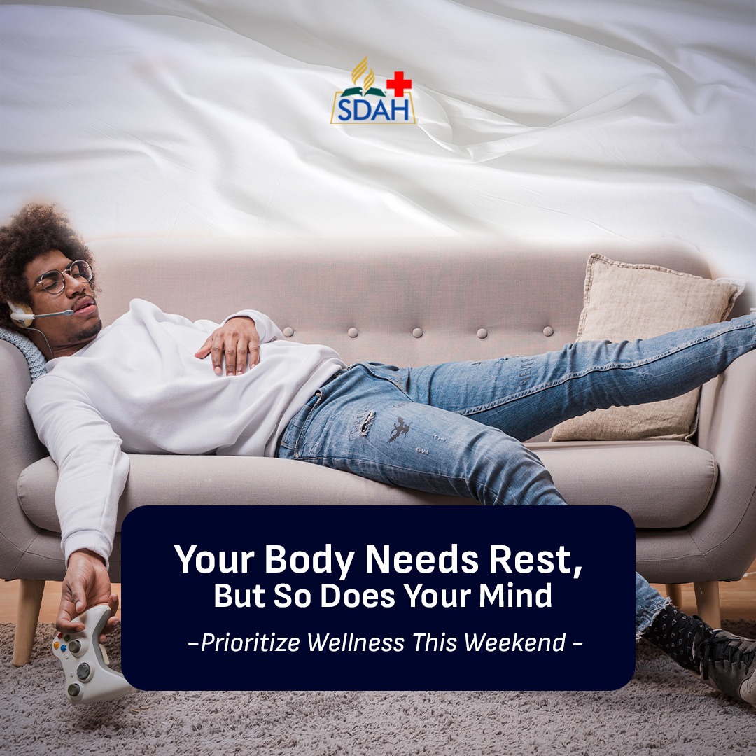SDA Hospital Ile-Ife (@sdah_lifesup) on Twitter photo Health isn’t just physical — your mind needs care too.
This weekend, give yourself permission to pause and rest.
✨ Rest is not laziness — it’s healing.
🛋️ Netflix? ✅
😴 Long nap? ✅
📵 No stress? Double ✅
👉 How are you recharging this weekend? Tell us in the comments! Health isn’t just physical — your mind needs care too.
This weekend, give yourself permission to pause and rest.
✨ Rest is not laziness — it’s healing.
🛋️ Netflix? ✅
😴 Long nap? ✅
📵 No stress? Double ✅
👉 How are you recharging this weekend? Tell us in the comments!