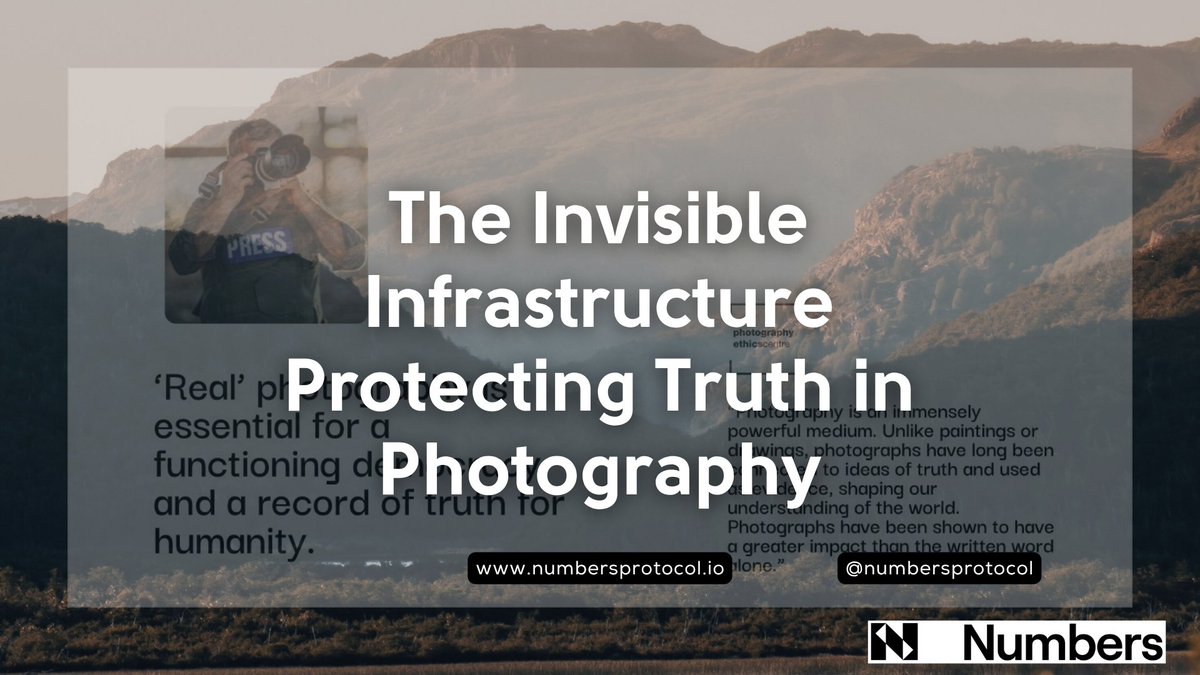 omenX__'s tweet photo. πΌοΈ Photography is Critical Infrastructure
From courtrooms to newsrooms to voting booths - society runs on trusted images.
With @numbersprotocol, every photo carries:
β
Cryptographic proof of origin
β
Immutable timestamps
β
Tamper-evident verification
#AuthenticityMatter https://t.co/Or3jLGtNhp