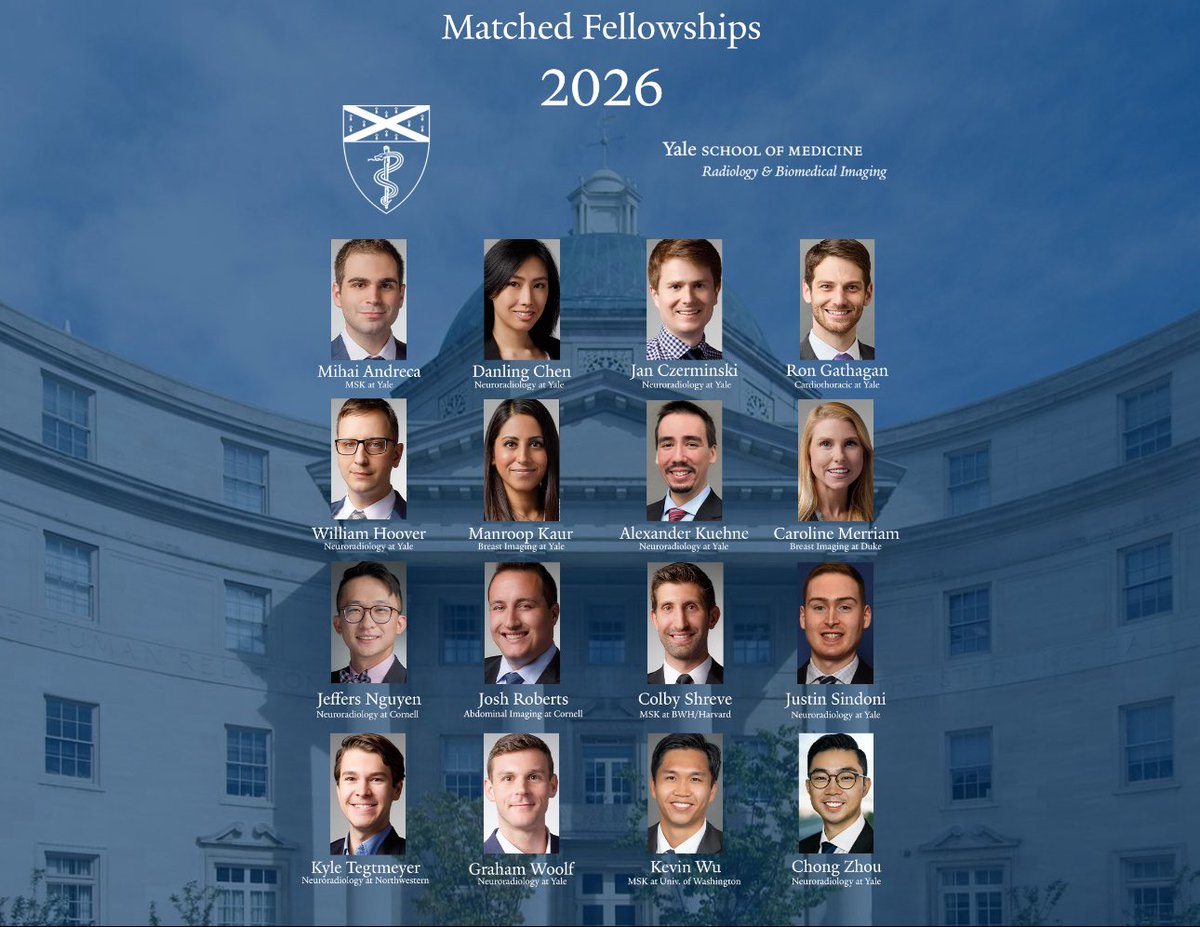 YaleRadRes's tweet image. A huge congratulations to our R3โs for matching at their top choice fellowships, we are so proud of you! ๐