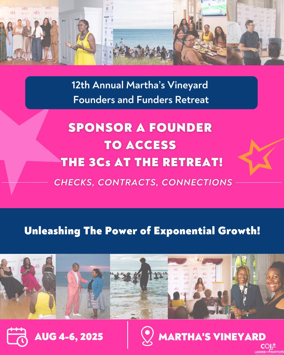 Are you an ecosystem builder? Founders need your support!
The Martha’s Vineyard Founders &amp; Funders Retreat is more than an event—it’s where underestimated founders gain real access to the 3 Cs that fuel progress!
#COILadderInstitute #FoundersAndFundersRetreat