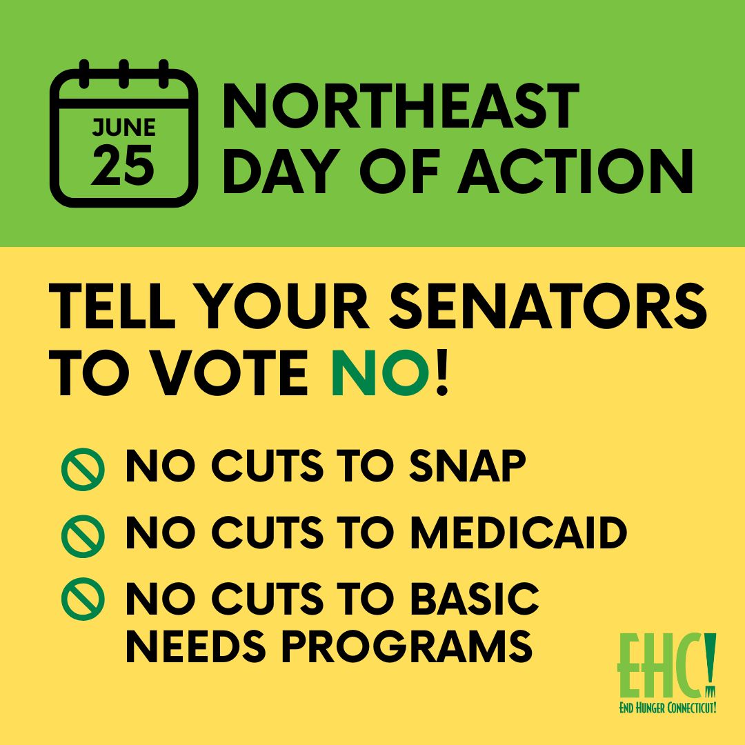 📣 SAVE THE DATE: June 25 is a Northeast Day of Action! The House voted to gut SNAP &amp; Medicaid. The Senate may be next. Join us to say NO to budget cuts that harm our communities.

💪 Save the date, spread the word, and take action.
#NoCutsToSNAP #SNAPMatters #EndHungerCT