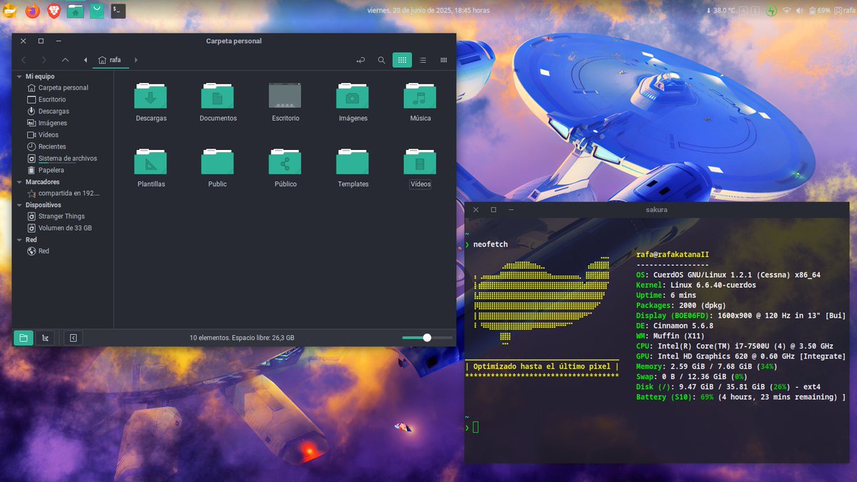 luclinux's tweet photo. #CuerdOS #Linux #Cinnamon va bastante bien. Creo que es la distribución donde he estado más cómodo fuera de Linux Mint. Realmente podría ser mi distribución principal. #ViernesDeEscritorio https://t.co/6JXcAV5sZZ