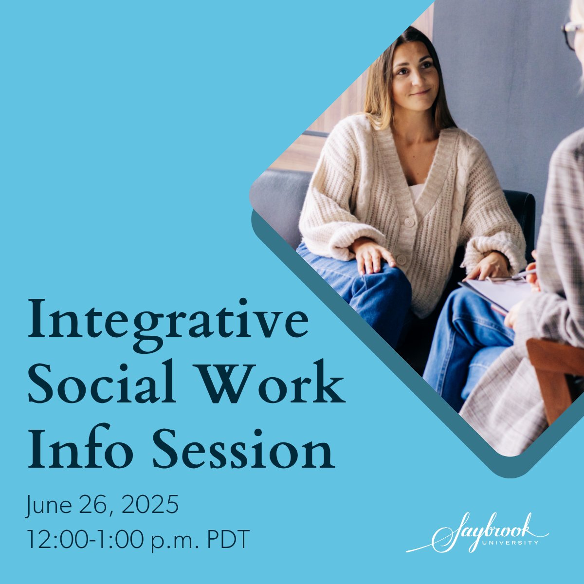Join us online Wednesday, June 26 from 12-1 p.m. PDT to discover more about our Ph.D. in Integrative Social Work program alongside Annette Anderson-Engler, Ph.D., MSW, social work department chair. Sign up today! ow.ly/FCaG50We5GL