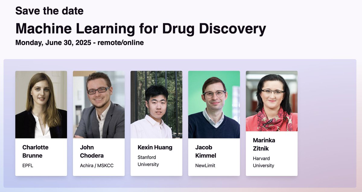 schwabpa's tweet image. Save the date! Machine Learning for Drug Discovery (MLDD) is happening soon on Monday 30 June, 2025.
MLDD aims to bring together ML for drug discovery experts, innovators, and enthusiasts from the machine learning, biotechnology and drug discovery domains in London, UK to…