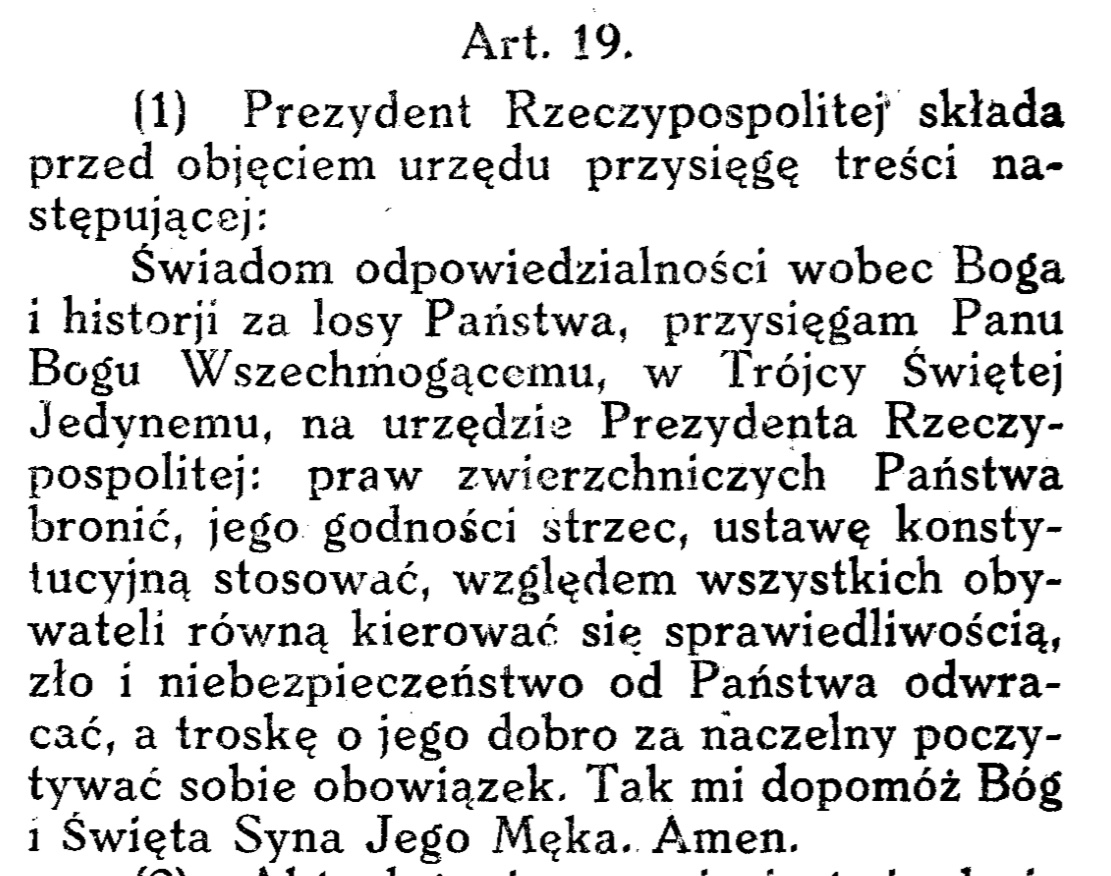 Czy moglibyśmy przywrócić tekst przysięgi prezydenckiej według konstytucji z 1935?