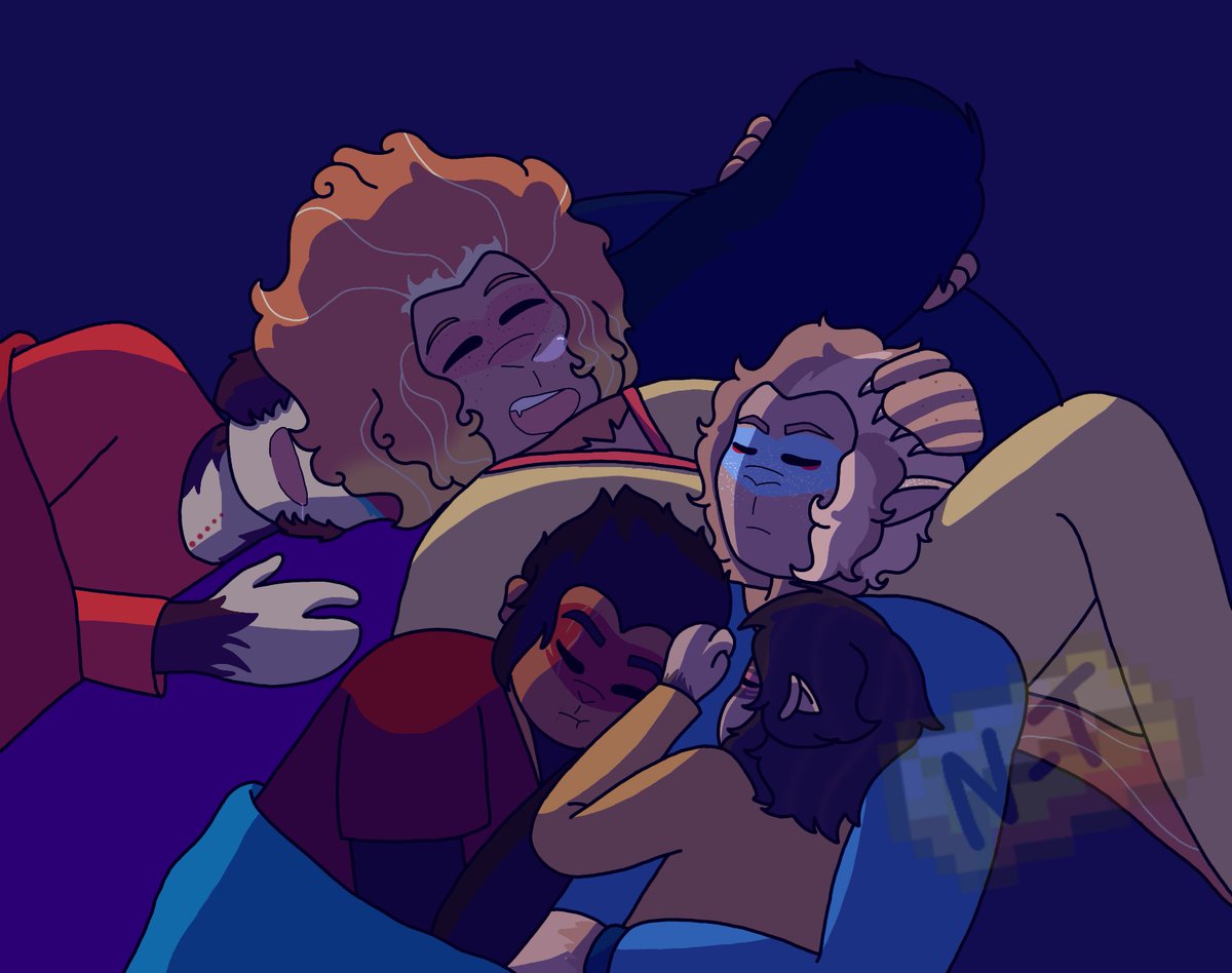 Been contemplating and doing art again, so gonna post a Lil bit of stuff.
Have a monkey pile of headmates of ours and our friends/ps!