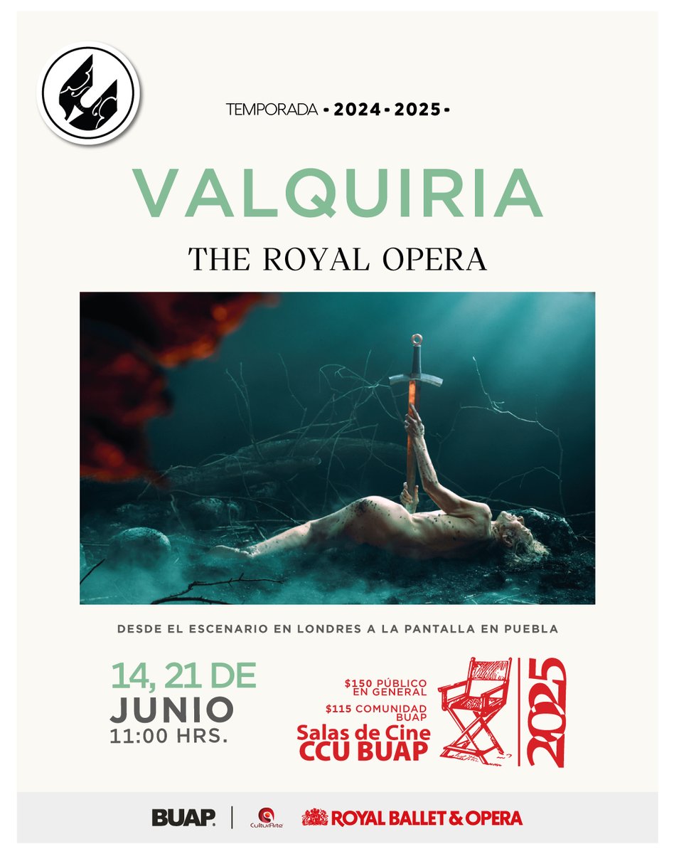 🎭🎵 Las Valquirias son seres femeninos mitológicos que elegían a las personas más valientes caídas en batalla para llevarles al Valhalla. Desde #Londres, The Royal Opera presenta "Valquiria"

📍 Salas de Cine de Arte
🎟️ Entrada general $150 pesos | $115 pesos Comunidad BUAP