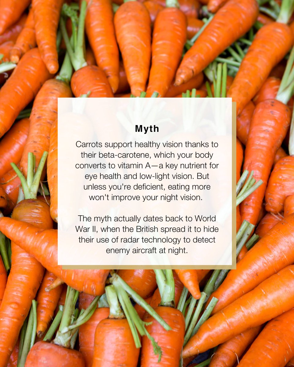 Carrots and night vision: fact or fiction? Find out why this myth stuck around for decades.🥕 
 #MythOrFactFridays