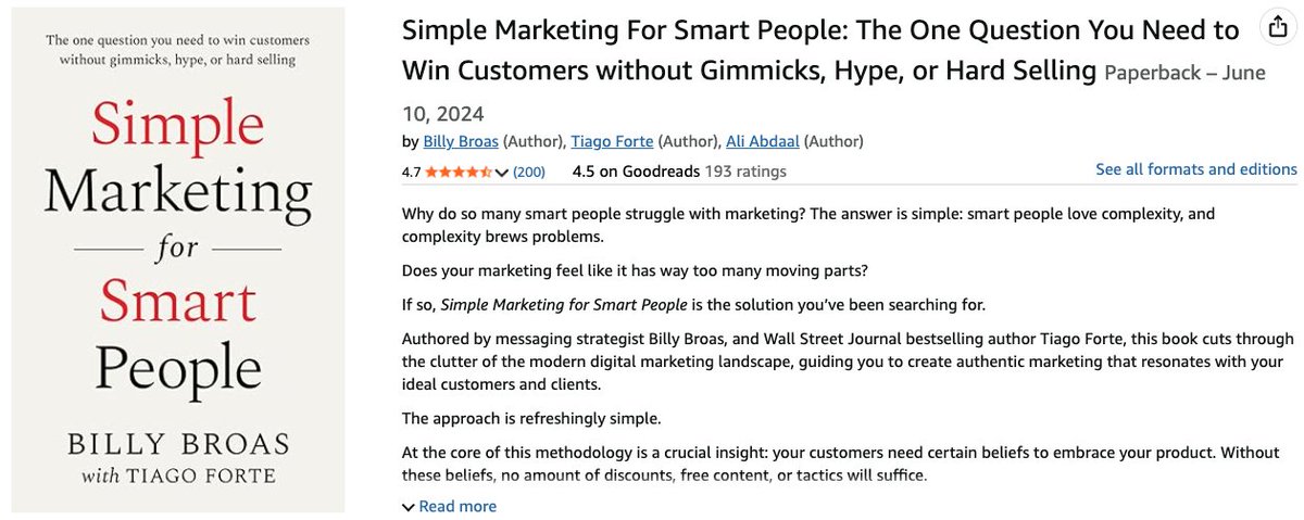 Billy Broas (@billybroas) on Twitter photo 200 ratings for Simple Marketing for Smart People!
Thanks for sharing with friends, buying for teams, and all the stories.
Big thanks to my co-author, <a href="/fortelabs/">Tiago Forte</a>.
We're only getting started changing how people think about marketing. 👍 200 ratings for Simple Marketing for Smart People!
Thanks for sharing with friends, buying for teams, and all the stories.
Big thanks to my co-author, <a href="/fortelabs/">Tiago Forte</a>.
We're only getting started changing how people think about marketing. 👍