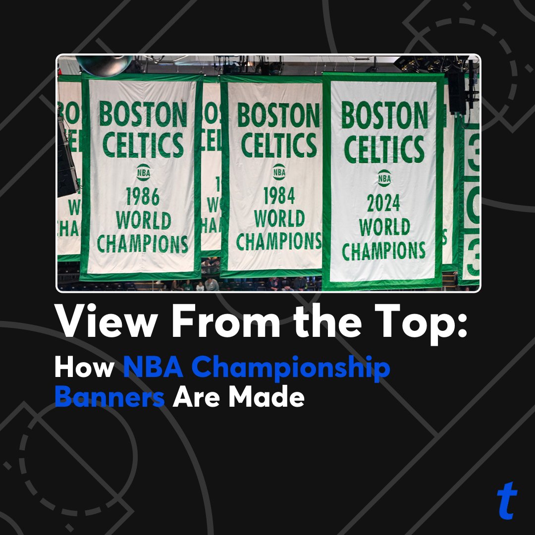 Ticketmaster's tweet image. The moment when the banner goes up? Goosebumps.
๐๐ As #NBAFinals presented by YouTube TV get underway, we're digging into how @NBA championship banners are made and why they mean so much: bit.ly/3TA14vC