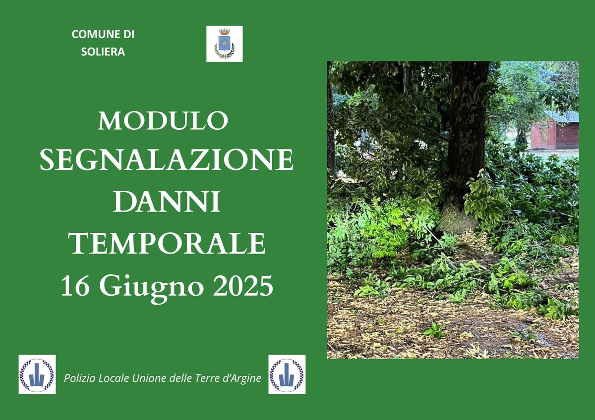 #PLInforma Compila il form per segnalare le criticità emerse dopo il #maltempo di lunedì 16 giugno. Le segnalazionihanno esclusivamente finalità conoscitive e organizzative. Info:👉 tinyurl.com/4d8wypjd