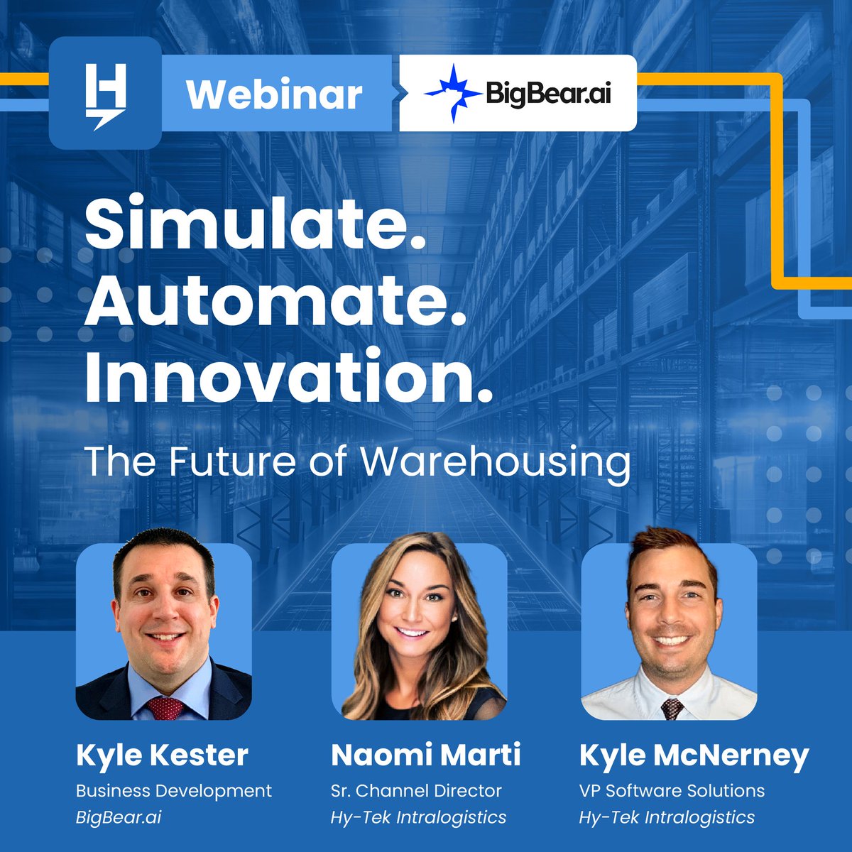 bigbearai's tweet image. Register for next week's @HyTekMH webinar on the Future of #Warehousing! Hear from leaders representing BigBear.ai and @HyTekMH as they share how digital twin technologies can help enhance warehouse operations. Register ➡️ events.teams.microsoft.com/event/e075eedc…