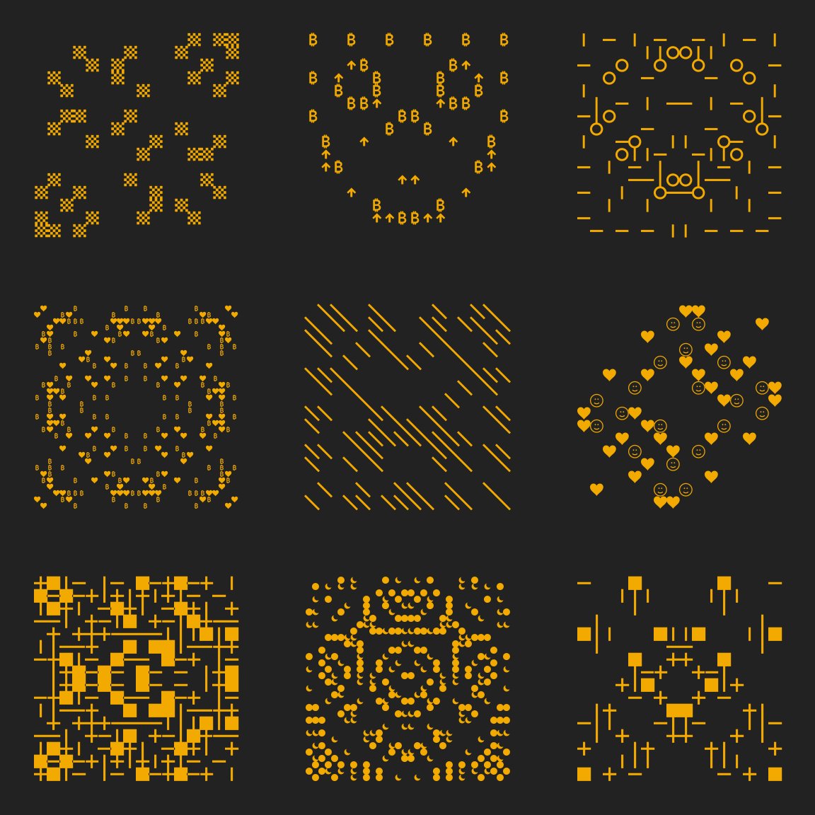 ✨ Daily BitGlyphs #213 ✨

#384, #595, #897
#6, #1007, #971
#137, #485, #935