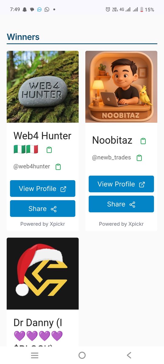 Congratulations winners 🏆
Winners build by- X picker 

<a href="/web4hunter/">Web4 Hunter 🇳🇬🇮🇹</a>
<a href="/valleysworls/">Dr Danny (I 💜💜💜💜$BLOCK) ♥️POPCAT</a>
 <a href="/newb_trades/">Noobitaz</a>
Dm me friends for claim your reward 🏆