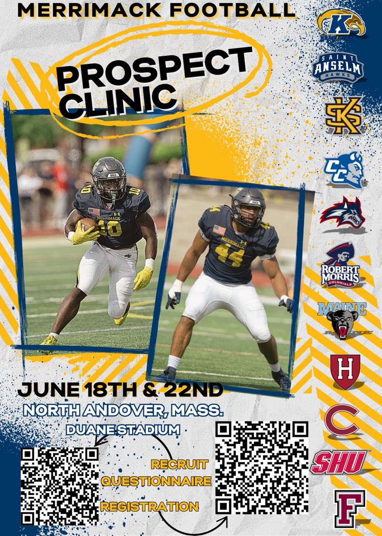 Tommy Kwiatkowski (@tommykwiat99) on Twitter photo Excited to compete at the Merrimack prospect clinic this Sunday!
<a href="/BTCoacher/">Bill Tracy</a> <a href="/StJosephFB/">St. Joseph Football</a>
<a href="/Get__Recruited/">Get Recruited</a>
<a href="/Coach_Kessel20/">Nik Kessel</a> Excited to compete at the Merrimack prospect clinic this Sunday!
<a href="/BTCoacher/">Bill Tracy</a> <a href="/StJosephFB/">St. Joseph Football</a>
<a href="/Get__Recruited/">Get Recruited</a>
<a href="/Coach_Kessel20/">Nik Kessel</a>