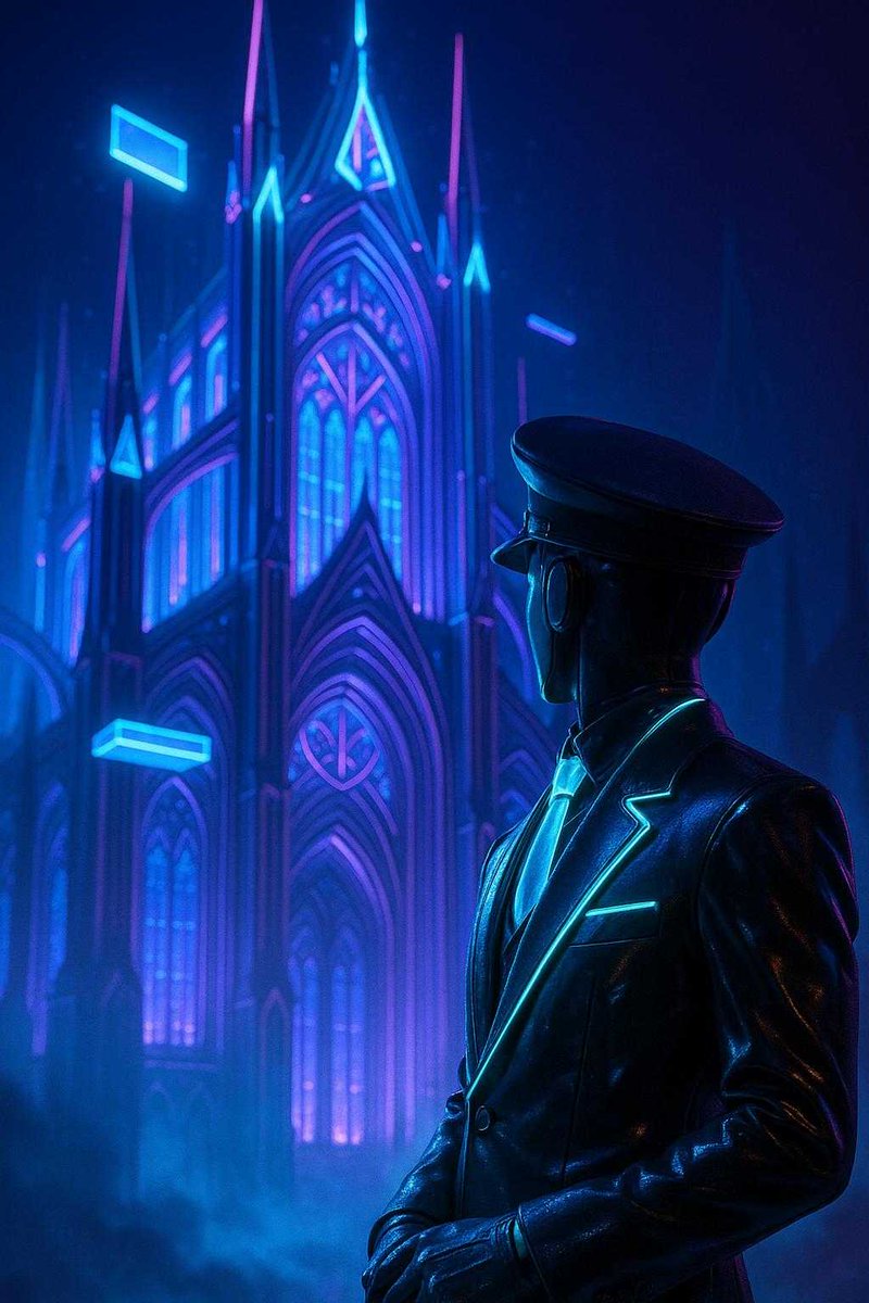 DreamSurge's tweet photo. Neon Cathedral Reverie, https://t.co/OvCIhF7lYX, Luminescent walls pulse to the rhythm of a synthwave dawn. #cathedralcore #neonvibes #retrofuture #cityscapeart #dreamsurgecity #animatedwallpaper https://t.co/UKeDGecSPR