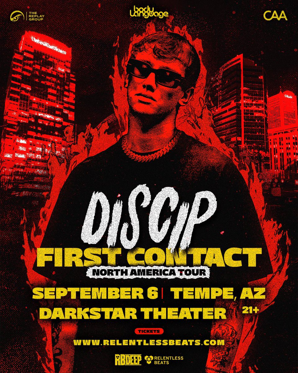 #JustAnnounced: DISCIP makes First Contact at Darkstar on September 6 🚨🛸 His North American lands in Tempe for a night of high-impact bass and underground energy.
 
Tickets on sale now → tixr.com/e/148487 
#DISCIP #Darkstar #RelentlessBeats