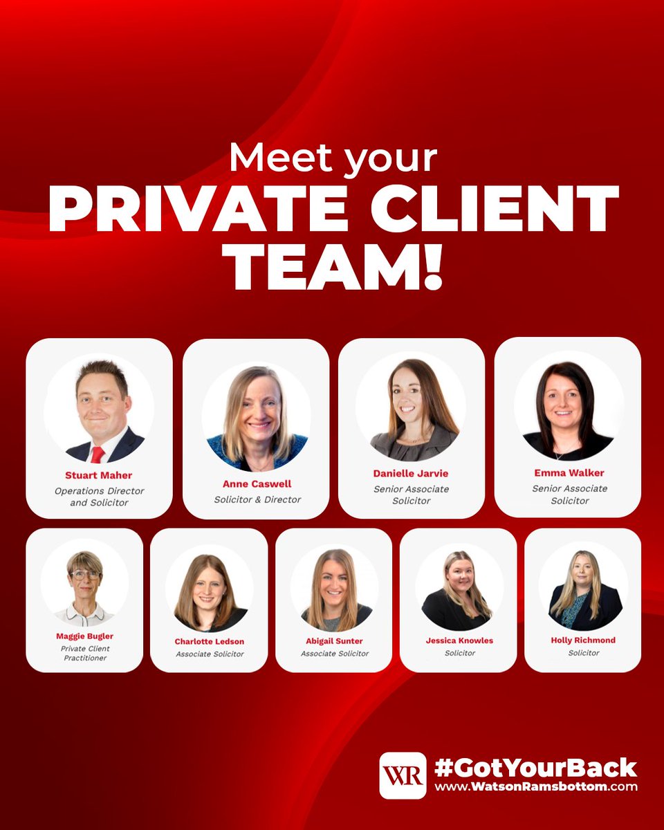 ⭐MEET YOUR PRIVATE CLIENT TEAM⭐

Learn more about the wonderful people in our Private Client Department 👏

watsonramsbottom.com/personal/#priv…

#GotYourBack