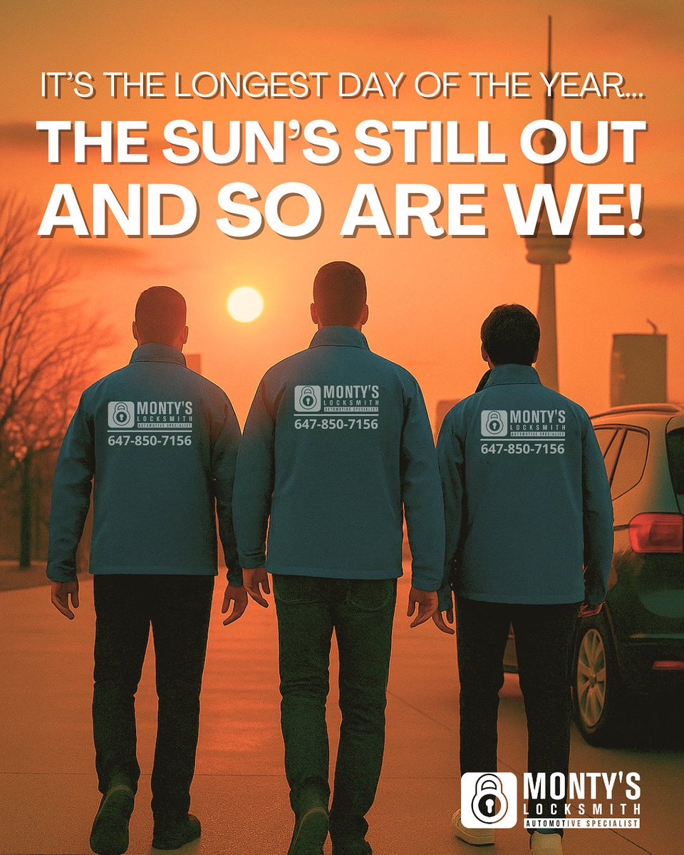 MontyLocksmith's tweet image. ☀️ The longest day of the year… but your wait won’t be.
We know summer’s here...road trips, patios, beach days. But nothing ruins the vibe like a lost key or a lockout.

📞Call now: 647-850-7156
🌐 montyslocksmith.ca

#summer2025 #torontolocksmith #longestaayoftheyear
