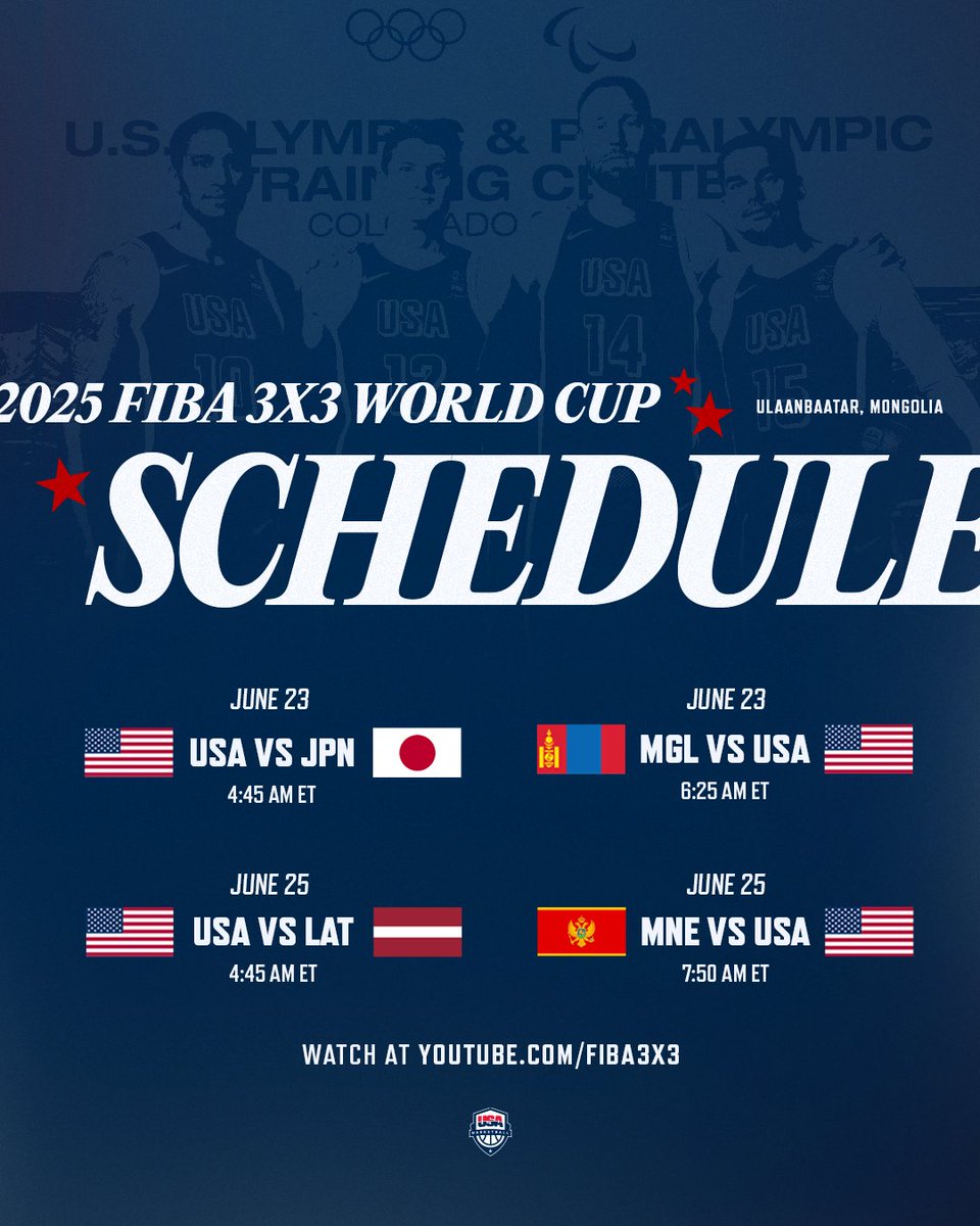 The 🇺🇸 #3x3MNT opens World Cup play on Monday! 

Catch every #3x3WC game on YouTube.com/FIBA3x3!