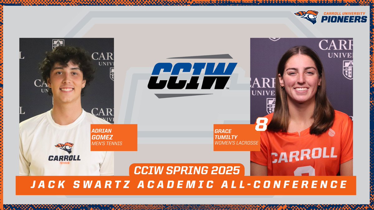 Carroll University Athletics (@pio_athletics) on Twitter photo As part of today's CCIW Spring Academic All-Conference announcement, is the recipients of the Jack Swartz award, with Carroll Men's Tennis player Adrian Gomez and Women's Lacrosse's Grace Tumilty receiving that honor for the Pios.
#GoPios I #STUDENTathletes
<a href="/WB_ATHLETICS/">Willowbrook Athletics</a> As part of today's CCIW Spring Academic All-Conference announcement, is the recipients of the Jack Swartz award, with Carroll Men's Tennis player Adrian Gomez and Women's Lacrosse's Grace Tumilty receiving that honor for the Pios.
#GoPios I #STUDENTathletes
<a href="/WB_ATHLETICS/">Willowbrook Athletics</a>